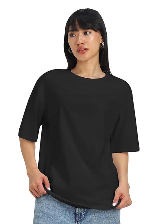 WOMEN BLACK COTTON OVERSIZED TSHIRT