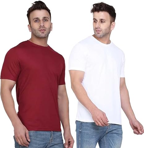 MEN'S COMBO MAROON AND WHITE PLAIN T-SHIRTS