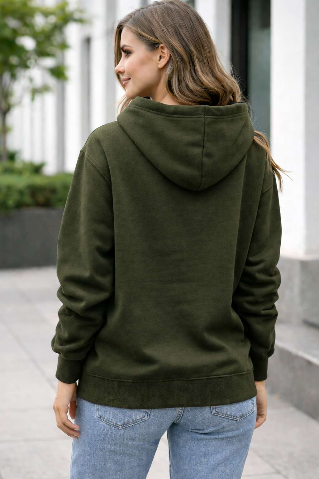 Women's Olive Green Color Regular Fit Hoodies -300 GSM