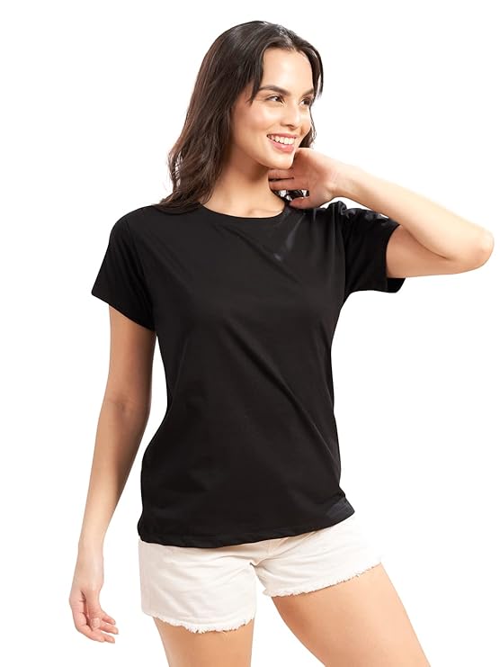WOMEN BLACK COTTON REGULAR FIT