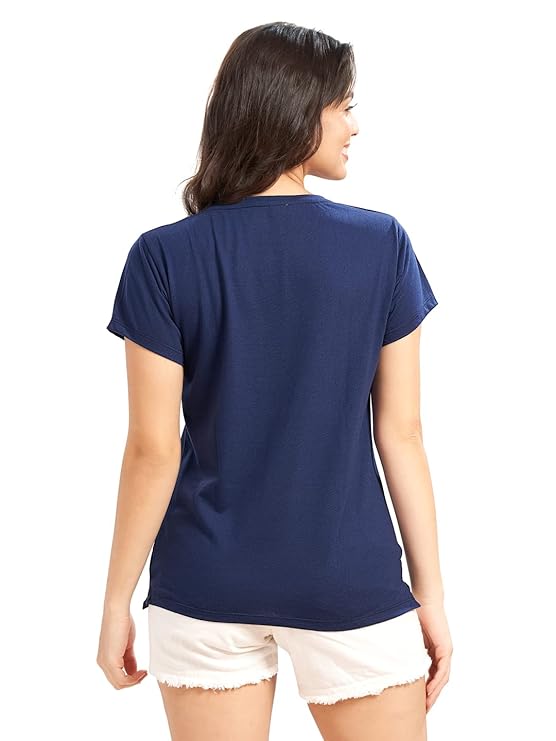 WOMEN NAVY BLUE COTTON REGULAR FIT