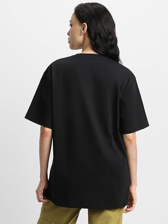 WOMEN BLACK COTTON OVERSIZED TSHIRT