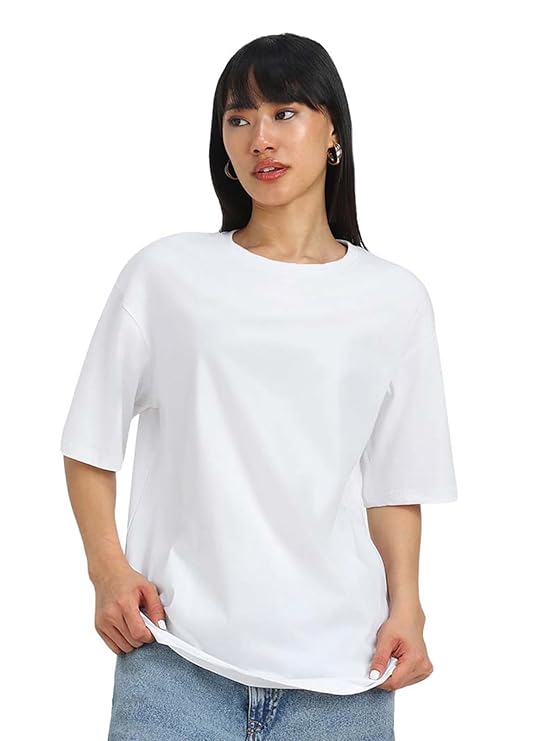 WOMEN WHITE COTTON OVERSIZED TSHIRT