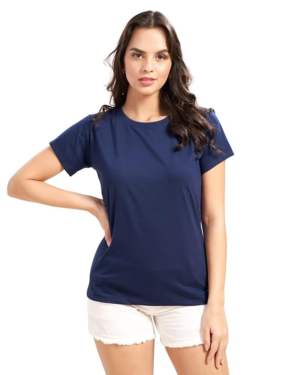 WOMEN NAVY BLUE COTTON REGULAR FIT