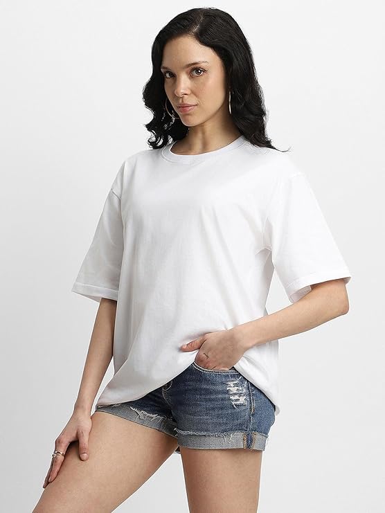 WOMEN WHITE COTTON OVERSIZED TSHIRT