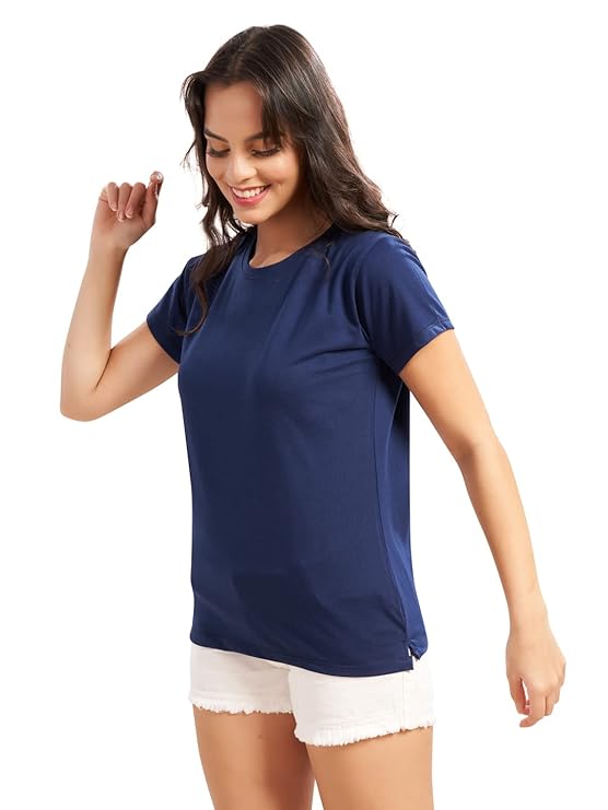 WOMEN NAVY BLUE COTTON REGULAR FIT