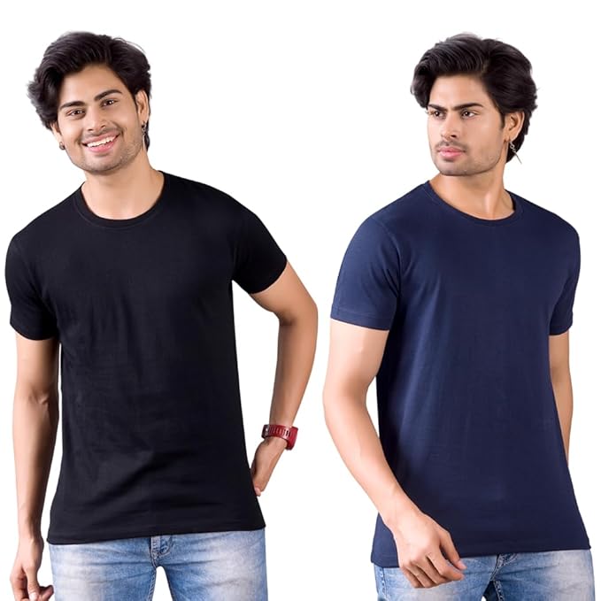 MEN'S COMBO BLACK AND NAVY BLUE  PLAIN T-SHIRTS