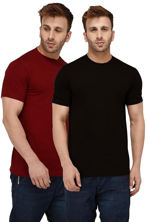 MEN'S COMBO MAROON AND BLACK PLAIN T-SHIRTS