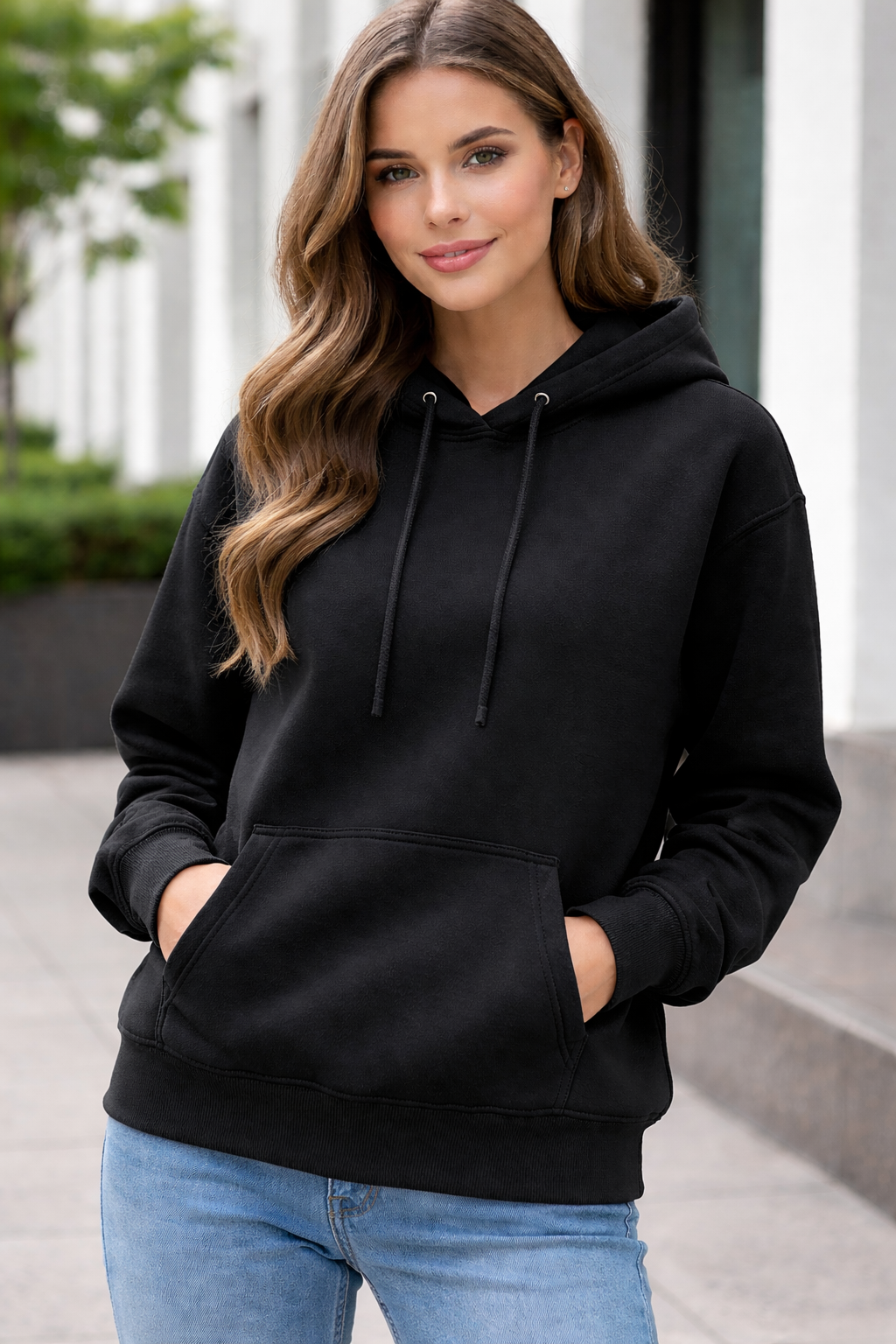 Women Black Regular Fit Hoodies -300 GSM