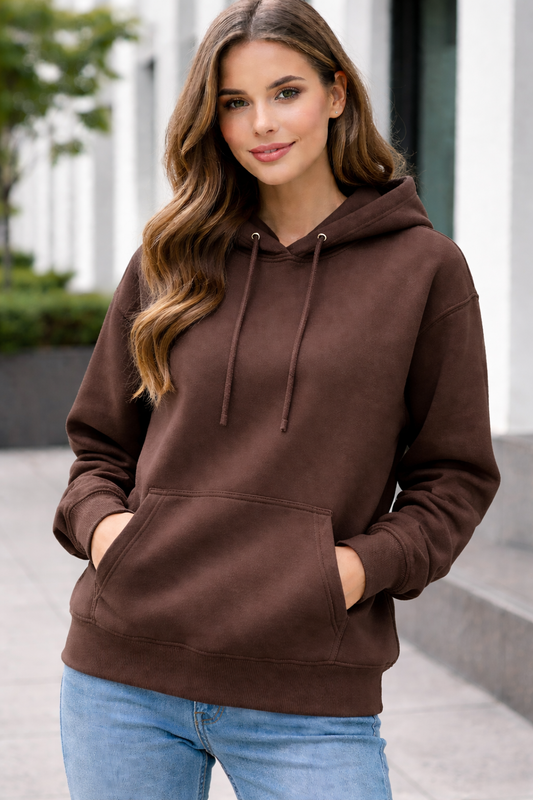 Women Coffee Color  Regular Fit Hoodies -300 GSM