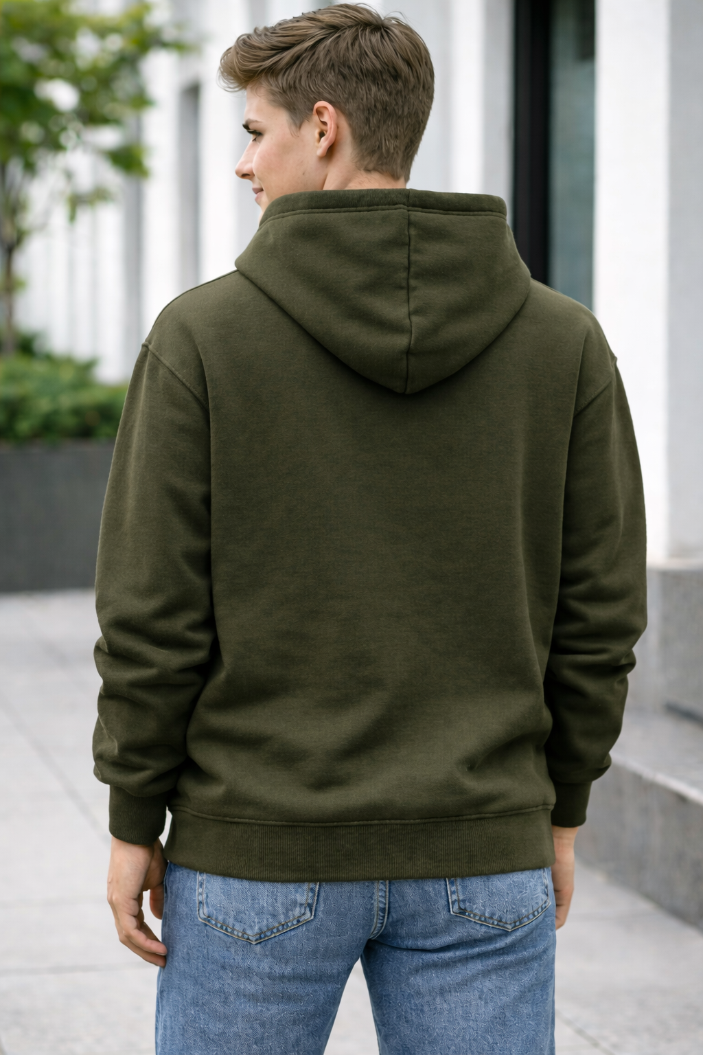 MEN'S OLIVE GREEN COLOR REGULAR FIT HOODIES -300 GSM