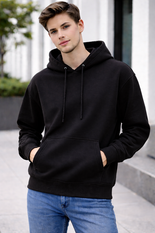 Men's Black Color Regular Fit Hoodies -300 GSM