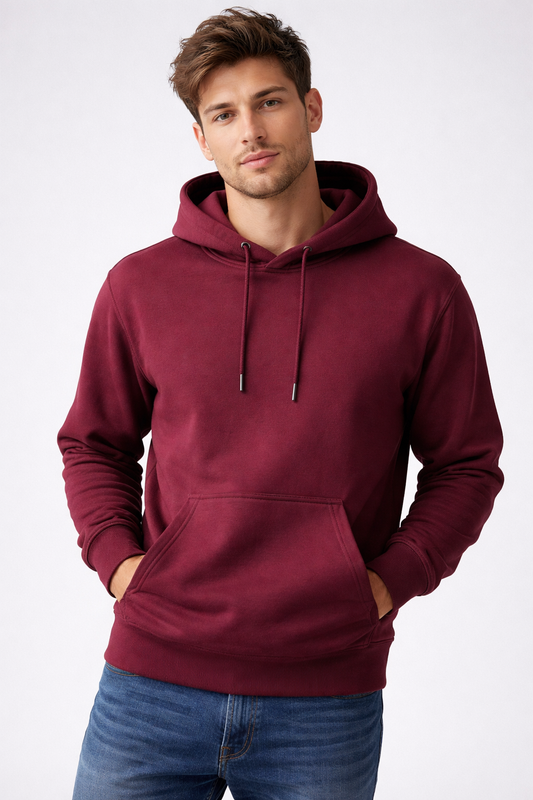 MEN'S MAROON COLOR REGULAR FIT HOODIES -300 GSM