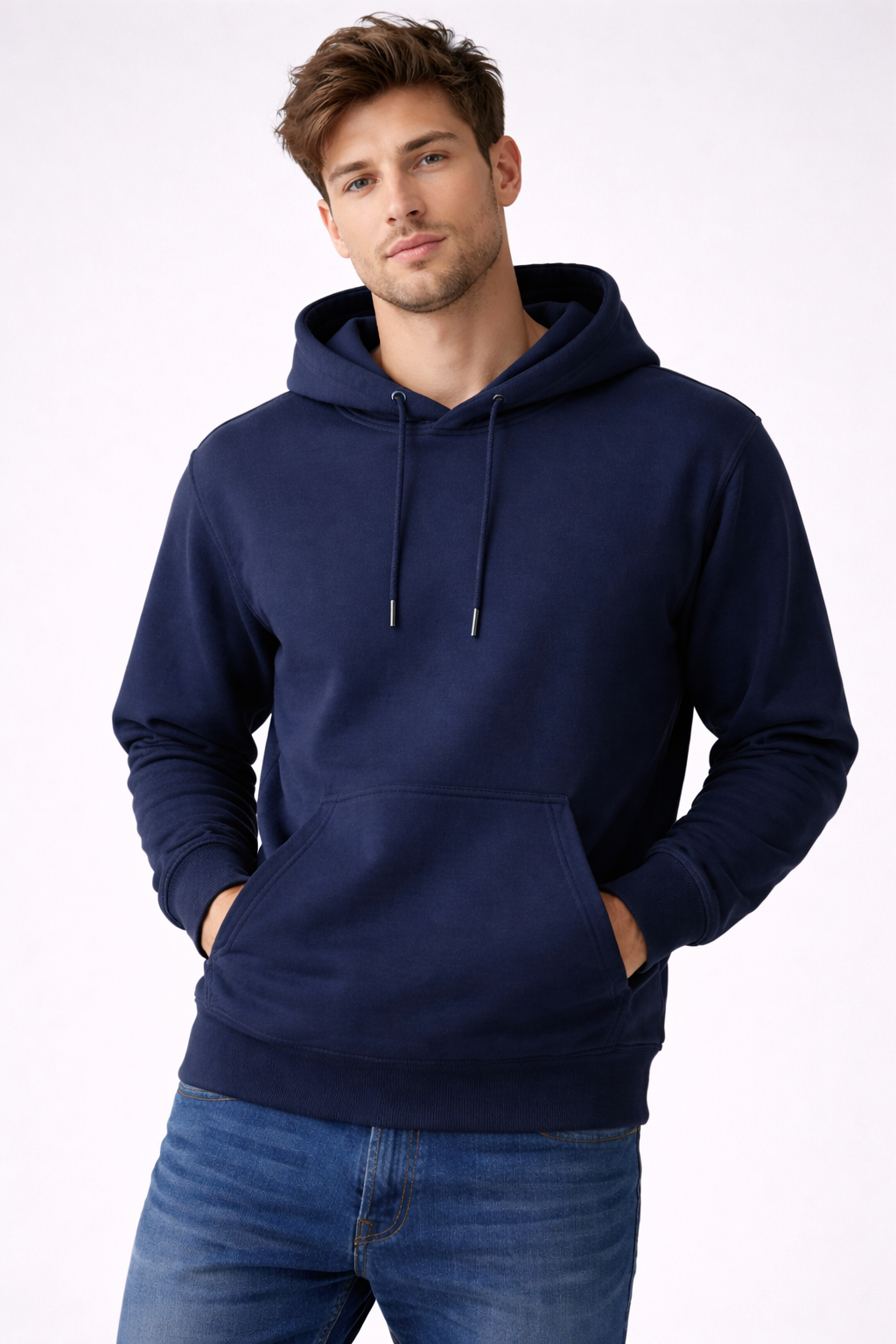 MEN'S NAVY BLUE COLOR REGULAR FIT HOODIES -300 GSM