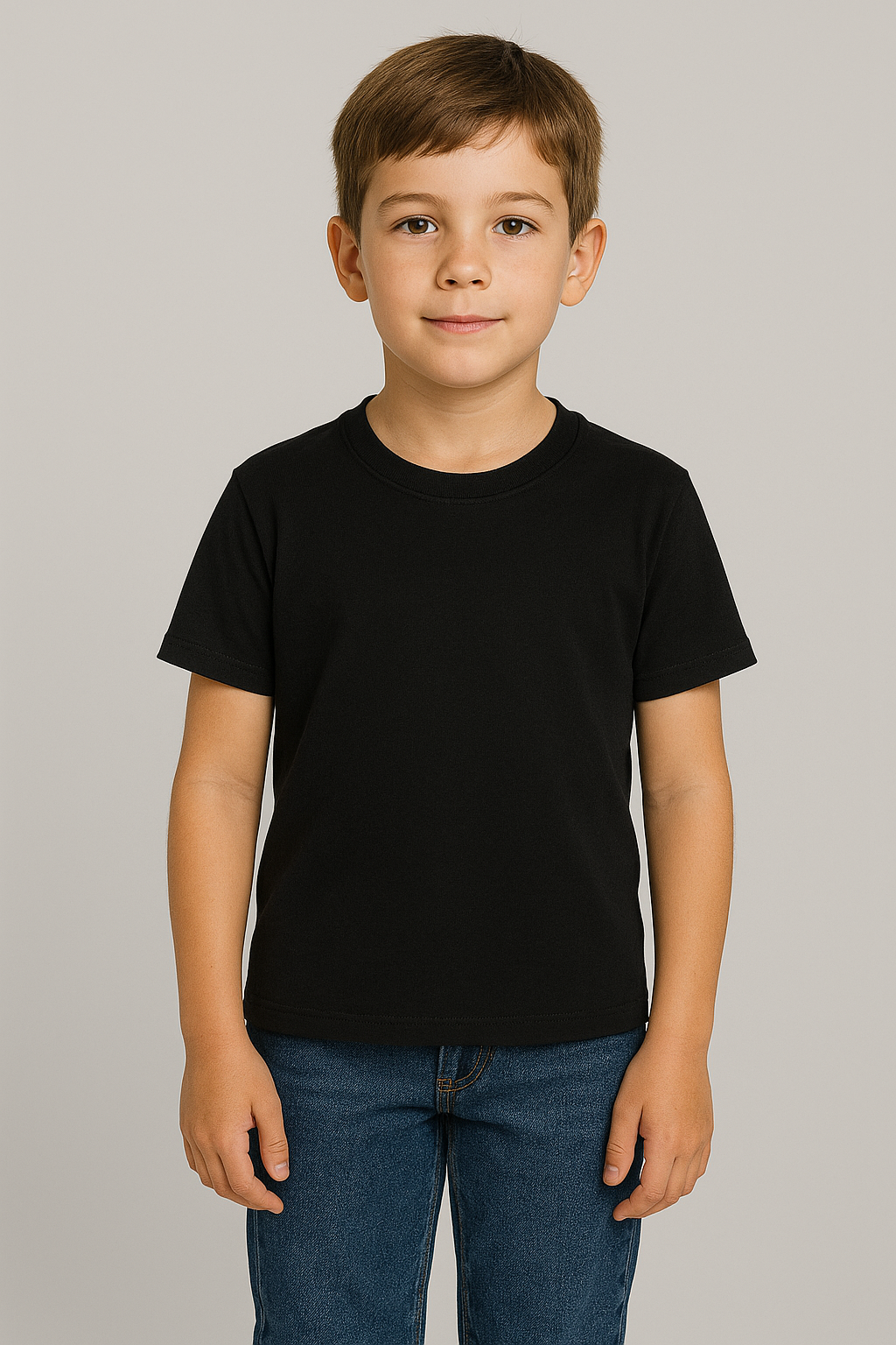 KID'S BLACK COTTON HALF SLEEVES T-SHIRT
