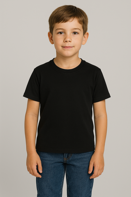 KID'S BLACK COTTON HALF SLEEVES T-SHIRT
