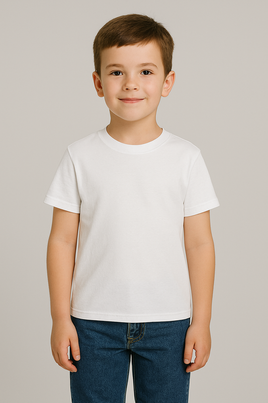 KID'S WHITE COTTON HALF SLEEVES T-SHIRT