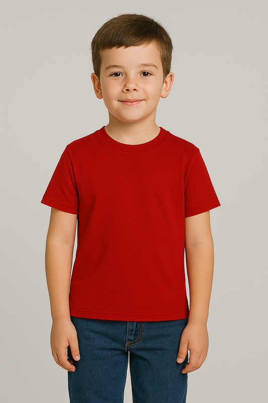 KID'S RED COTTON HALF SLEEVES T-SHIRT