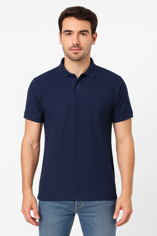 NAVY BLUE COTTON MATTY COLLAR TSHIRT