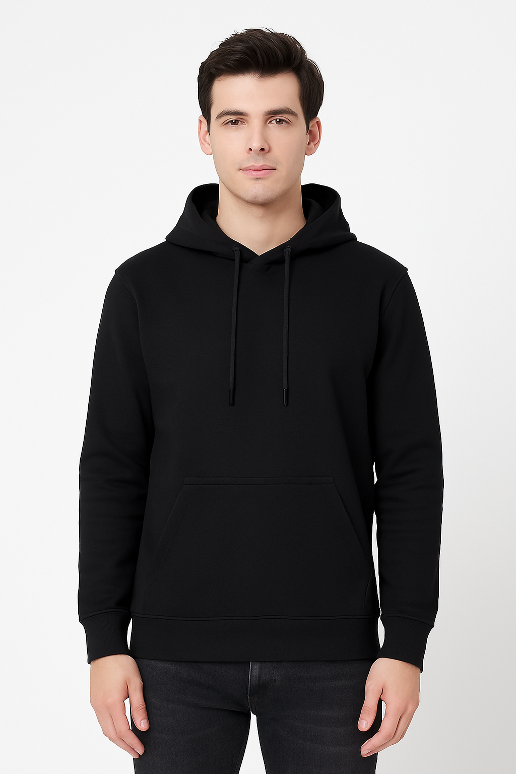 BLACK COTTON KANGAROO POCKET HOODIES-350 GSM