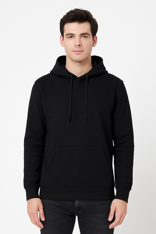 BLACK COTTON KANGAROO POCKET HOODIES
