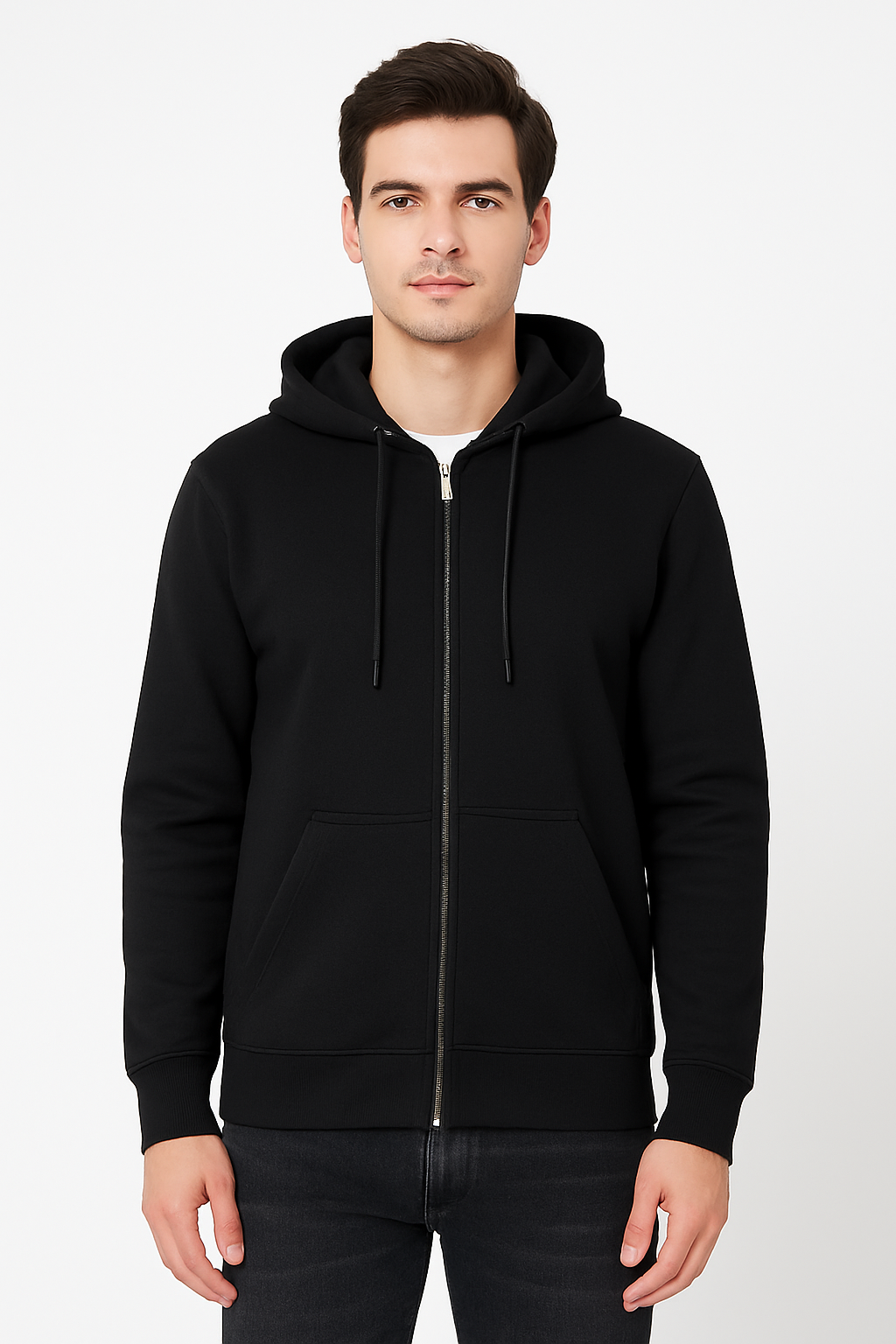 BLACK COTTON ZIPPER HOODIES
