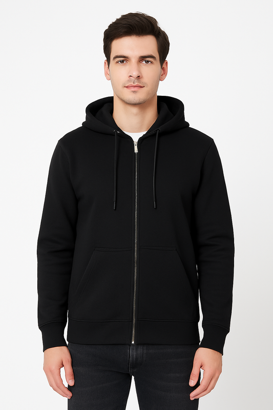 BLACK COTTON ZIPPER HOODIES